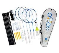 Sure Shot Athens 4 Player Family Badminton Racket Set with 2 x Adult Rackets, 2 x Junior Rackets and 3 Shuttles Including Portable Net and Post and Carry Bag, Silver/Blue/White, 26.35 Inch