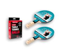 Sure Shot Indoor 2 player Accessory Pack - Includes 2 Matthew Syed (MS-25) Table Tennis Bats, 12 x 1★ Balls (White)