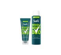 Sure Whole Body Active Fresh Bundle of Men Deodorant with Body Spray 150ml and Deodorant Cream 75 ml with Aromatic Herbal, Citrus and Woody Scent Provides 72-Hour Odour Control