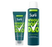 Sure Whole Body Active Fresh Bundle of Men Deodorant with Body Spray 150ml and Deodorant Cream 75 ml with Aromatic Herbal, Citrus and Woody Scent Provides 72-Hour Odour Control