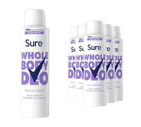 Sure Whole Body Deodorant Cream Rio Coconut 150ml, 6 Pack - 72H Odour Control, All-Over Freshness, Gentle on Skin, Long-Lasting Tropical Coconut Scent for Daily Use