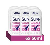 Sure Whole Body Deodorant Wild Rose 72H Protection 50 ml, 6 Pack - Aluminium Free Anti-Perspirant for All Over Body Use, Skin Friendly Dermatologically Tested