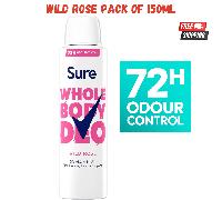 Sure Wild Rose Deodorant Spray 150ml 72H Odour Control, Fresh Citrus - Wild rose
