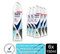 Women 'Anti-Perspirant' 72H Protection Deo Invisible Aqua, 6x150ml Sure White One Size