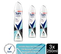 Sure Women Anti-perspirant 72H Nonstop Protection Invisible Aqua Deo, 3x250ml