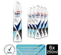 Sure Women Anti-perspirant 72H Nonstop Protection Invisible Aqua Deo, 6x250ml