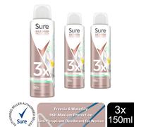 Sure Women Anti-Perspirant 96H Maximum Protection Deo 3x150ml, Select Your Scent