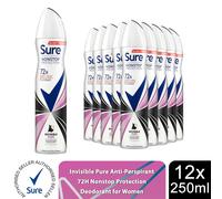 Sure Women Anti-perspirant Deodorant Invisible Pure 72H Protection 250ml, 12Pack