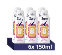 Sure Women Bright Bouquet Deodorant Body Spray Antiperspirant with a strawberry, apricot & vanilla fragrance and 48 hour sweat and odour protection 150 ml, Pack of 6