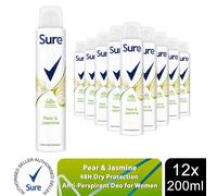 Sure Women Deodorant Spray Pear & Jasmine with 48Hrs Protection 200ml, 12 Pack