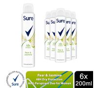 Sure Pear & Jasmine Anti-Perspirant Aerosol Women’s Deodorant Spray with a fruity, floral fragrance for 48 hour protection against sweat and odour 200 ml