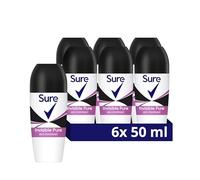 Sure Women Invisible Pure Roll On Deodorant Antiperspirant that protects against white marks and yellow stains for and hour sweat and odour protection 50 ml, Pack of 6