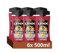 Lynx Sunset Fresh 3-in-1 Body Wash Men's Hair, Face and Body Cleanser with a mango & mandarin scent for all-day freshness 6x 500 ml