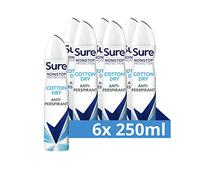 Sure Women Nonstop Protection Cotton Dry Deodorant Body Spray Antiperspirant with body heat activated technology for 72 hour odour and sweat protection 250 ml, Pack of 6