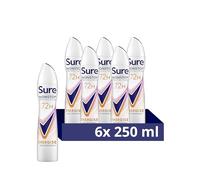 Sure Women Nonstop Protection Energise Deodorant Body Spray Antiperspirant with a mandarin and mango scent & body heat activated technology for 72 hour odour and sweat protection 250 ml, Pack of 6