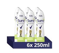 Sure Women Nonstop Protection Freesia & Water Lily Antiperspirant Deodorant Aerosol pack of 6 deodorant for women for 72-hour sweat and odour protection 250 ml, 250.0 milliliters