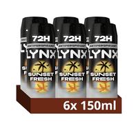 Lynx Men Sunset Fresh Deodorant Body Spray Antiperspirant with a mango & mandarin scent and 72 hour invisible sweat protection 150 ml, Pack of 6