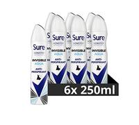 Sure Women Nonstop Protection Invisible Aqua Deodorant Body Spray Antiperspirant with body heat activated technology & white mark protection for 72 hour odour and sweat protection 250 ml, Pack of 6