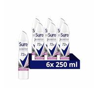 Sure Nonstop Protection Invisible Pure Anti-Perspirant Aerosol Women's Deodorant Spray with Body Heat Activated technology and white mark protection for 72 hour odour and sweat protection 6x 250 ml