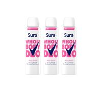 Sure Women's Wild Rose Whole Body 'Deodorant Spray' Aluminium Free 150ml, 3Pack in White
