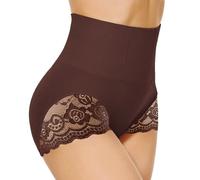 SURE YOU LIKE Mid Waist Lace Tummy Control Shaping Shorts Seamless Brown