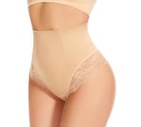 SURE YOU LIKE Mid Waisted Tummy Control Thong Shapewear For Women Shaping Underwear Lace String, Beige, XXL