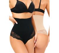 SURE YOU LIKE Shapewear Thong Women Body Shaper High Waisted Tummy Control Knickers Slimming Underwear For Women Lace Panties, Beige/Black, XXL