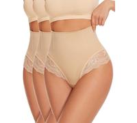 SURE YOU LIKE Shapewear Women Tummy Control Thong Tummy Control Knickers Shaping String Underwear Panties Body Shaper String Underpant, Beige, 3pcs, XXL