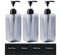 Suream 22oz Empty Plastic Bottles for Shampoo with Lables, 3Packs Bathroom Shower Containers, Refillable & Reusable Lotion Dispenser, Pump Press Bottles for Kitchen, Office, Hotel, Travel, SPA
