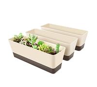 SUREAM 3 Pack Indoor Window Box Planter, 12x3.8 Inch Rectangle Herb Planter with Tray, Modern Small Succulent Cactus Flower Plastic Plant Pot for Window Sill, Garden Balcony, Office Shelf Decoration