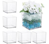 Suream 4"x4"x4" Square Flower Vase, 6 Packs Clear Plastic Vase Cube Flower Vase Bulk for Centerpieces, Acrylic Cube for Plant Candle Wedding Home Office Floral Decor