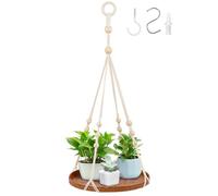 SUREAM Macrame Plant Shelf Hangers, Large Hanging Baskets with Flower CutOuts and Handmade Cotton, Indoor Outdoor Plant Hangers with Wood Tray for Garden Home Decor