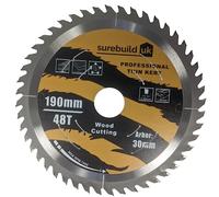 Surebuild 190mm x 48T x 30mm Thin Kerf Wood Trim Circular Saw Blade, SBB1904830