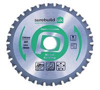 Surebuild UK 136mm x 20mm Bore, 30 Tooth TCT Metal Stainless Steel & Plastics Cutting Cordless Circular Saw Blade, SBB1363020