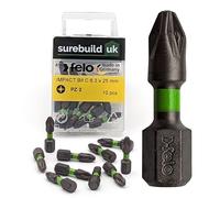 Surebuild UK Made in Germany PZ2 Impact Driver Bits, 25mm Length, Pack of 10