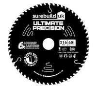 Surebuild UK Precision/Mitre Trimsaw Blade, Ultra Tough Nickel Cobalt Teeth, Wood Cutting, 216mm x 30mm Bore, 60 Teeth