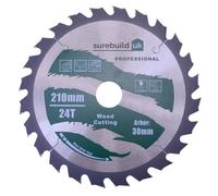 Surebuild UK Pro Circular Saw Blade, Nail Biter, 210mm x 30mm Bore, 24 Teeth, for Wood and Composite Materials