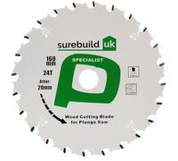 Surebuild UK Pro Plunge Saw Blades, 160mm Diameter, 20mm Bore, 24T/48T/60T, 2.2mm Thick, Titanium-Coated Carbide (160 x 20B x 24T)