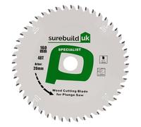 Surebuild UK Pro Plunge Saw Blades, 160mm Diameter, 20mm Bore, 24T/48T/60T, 2.2mm Thick, Titanium-Coated Carbide (160 x 20B x 48T)