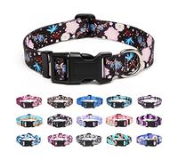 Suredoo Adjustable Nylon Dog Collar with Patterns, Soft Comfy Pet Collar for Small Medium Large Dogs (L, Light Pink Flower)