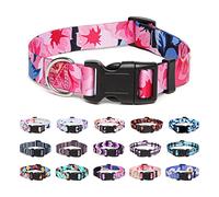 Suredoo Adjustable Nylon Dog Collar with Patterns, Soft Comfy Pet Collar for Small Medium Large Dogs (M, Pink Flower)