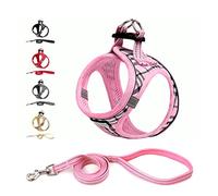 Suredoo Dog Harness and Lead Set, Step-in Breathable Reflective Puppy Cat Dog Vest Harnesses for Small Dogs (XXS, Pink Plaid, Chest: 22-24cm)