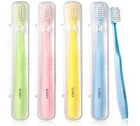 SUREE Extra Soft Toothbrush for Sensitive Teeth, Upgraded 10000 Ultra Soft Bristles for Adults & Elders, Manual Travel Toothbrush with Individual Portable Case (4 Pack)