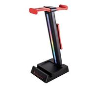 Surefire Vinson N1 Headset Stand, Black, Extendable Holder for 2 Gaming Headphones, Headset Stand with RGB Lighting, 28 cm Holder Standing or Attached to Table, Gaming Accessories