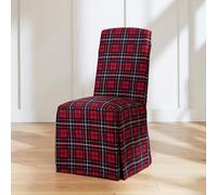 Surefit Cove Cotton Canvas Long Dining Room Chair Covers, Dining Chair Cover with 17 Inch Long Skirt and Corner Pleats, Removable and Machine Washable, Set of 2 Dining Chair Covers, Plaid