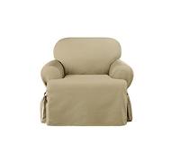 Surefit Heavy Weight Cotton Canvas 1 Piece T Cushion Chair Slipcover in Khaki