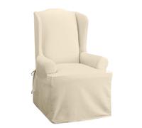 Surefit Home Décor Duck Solid T-Cushion Wing Chair One Piece Slipcover, Relaxed Woven Fit, 100% Cotton, Machine Washabl, Natural Color