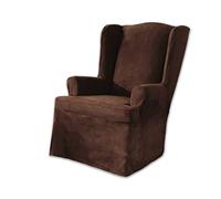 Surefit Suede Box Cushion Sofa One Piece Slipcover, Relaxed Fit, Polyester, Machine Washable, Blend, Chocolate Color, Wing Chair
