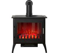Sureflame Marlow 3-Sided Electric Stove in Black with Angled Stove Pipe