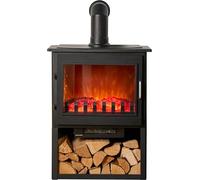 Sureflame Marlow 3-Sided Electric Stove with Log Storage in Black & Angled Stove Pipe